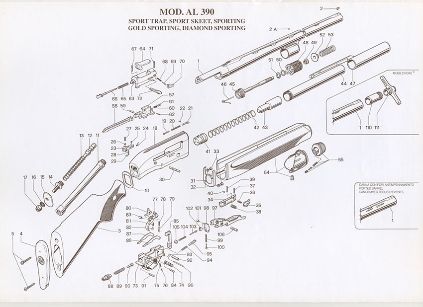 Schematic and Spare parts list Semi-Automatics: A390 STD - De Luxe - Slug - Trap